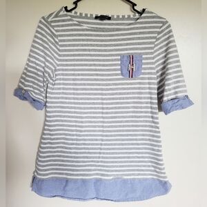 Tommy Hilfiger Women's Striped Cuffed Short Sleeve Top Size Small